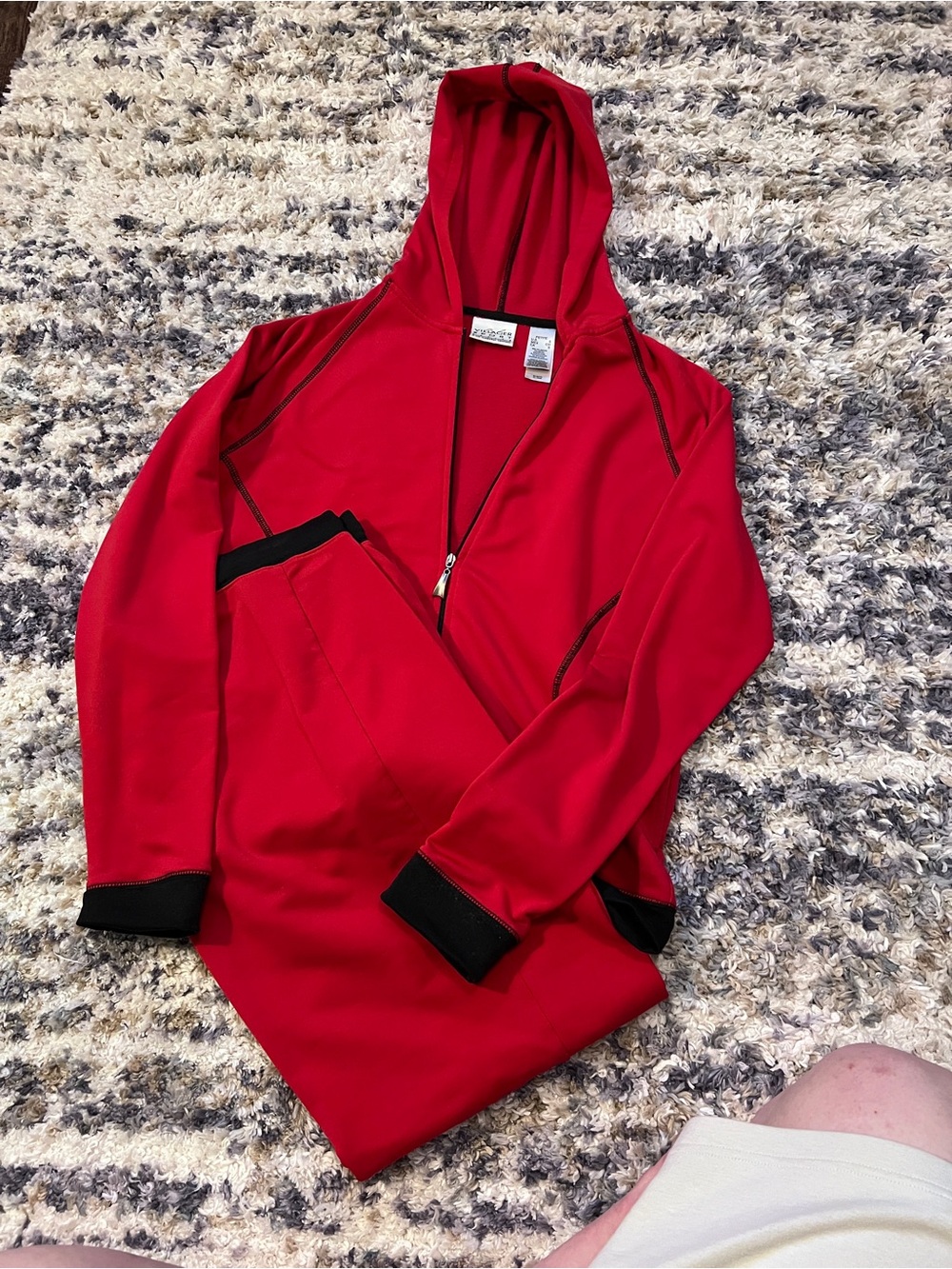 Liz Claiborne Red Hooded Bomber Jacket with Black Trim